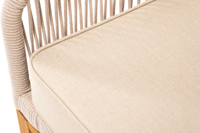 "Канны" кресло плетеное из роупа, основание дуб, роуп бежевый круглый, ткань бежевая 052
